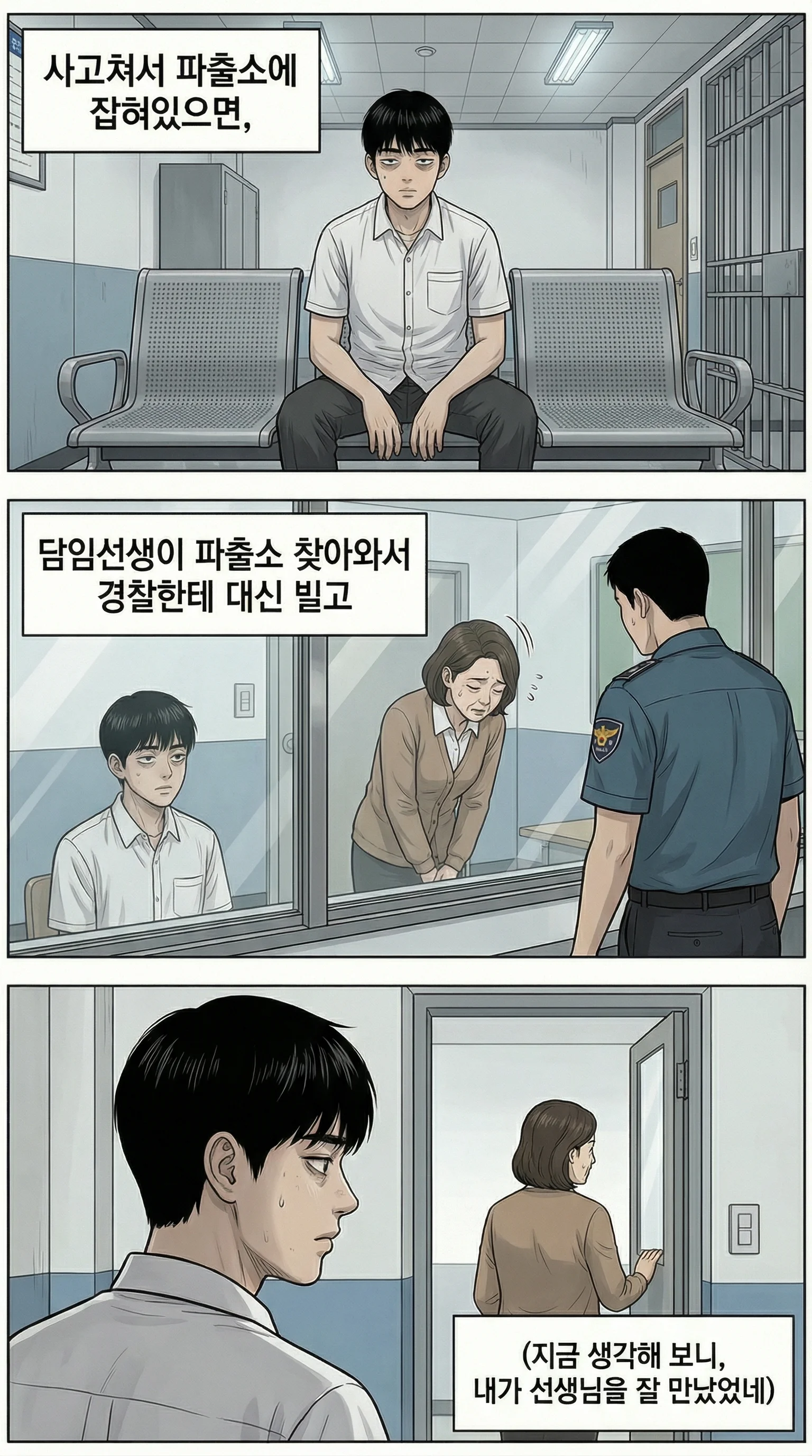 파출소에 잡혀가고, 담임선생님이 구해줌